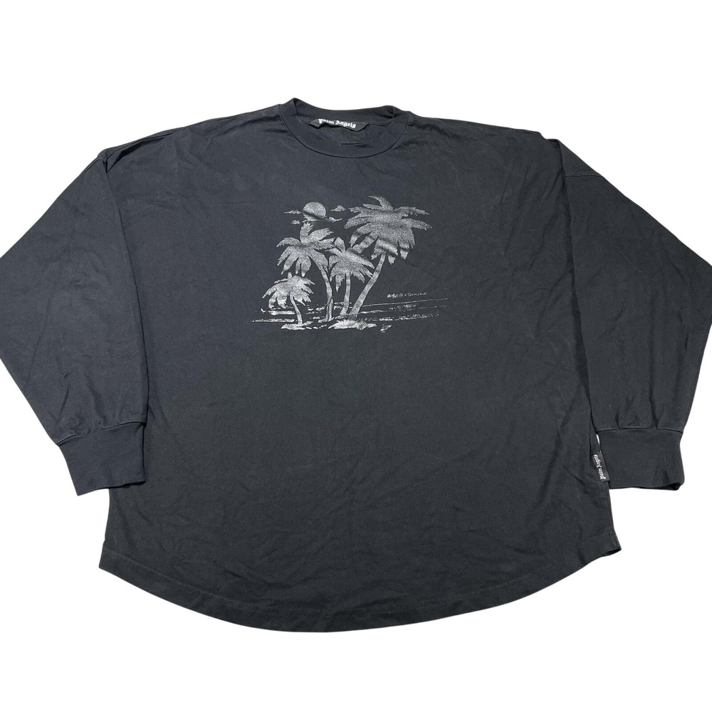 Palm Angels Team Wang Shirt Mens XL Black Palm Trees Long‎ Sleeve Tee Italy